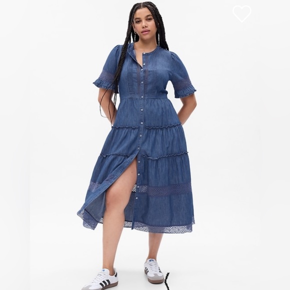 gap x loveshackfancy denim tiered midi dress with washwell - Picture 2 of 5